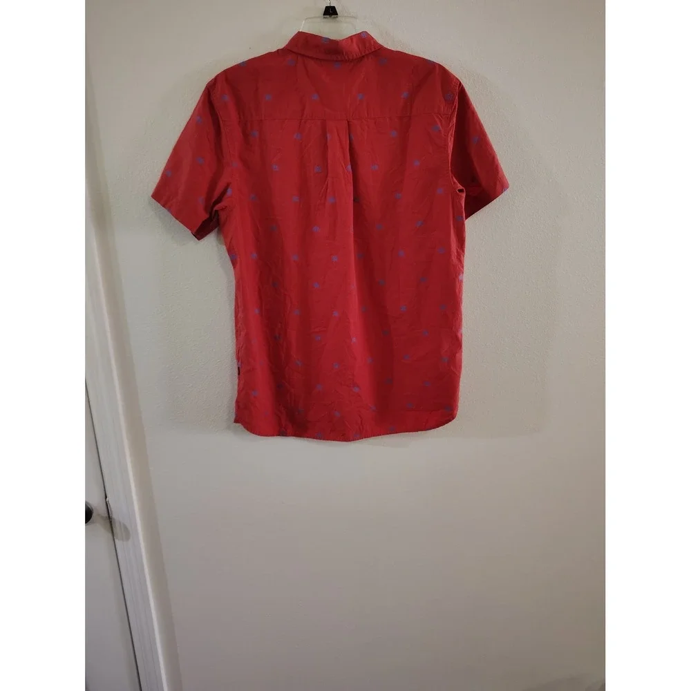 The‎ North Face Mens Red Blue Geometric Dome Print Short Sleeve Button Down